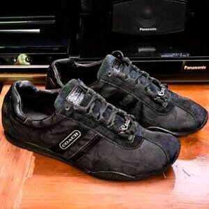 Coach Women's Black Signature Lace Up  Logo Monogram Sneaker + Metal Coach Tag